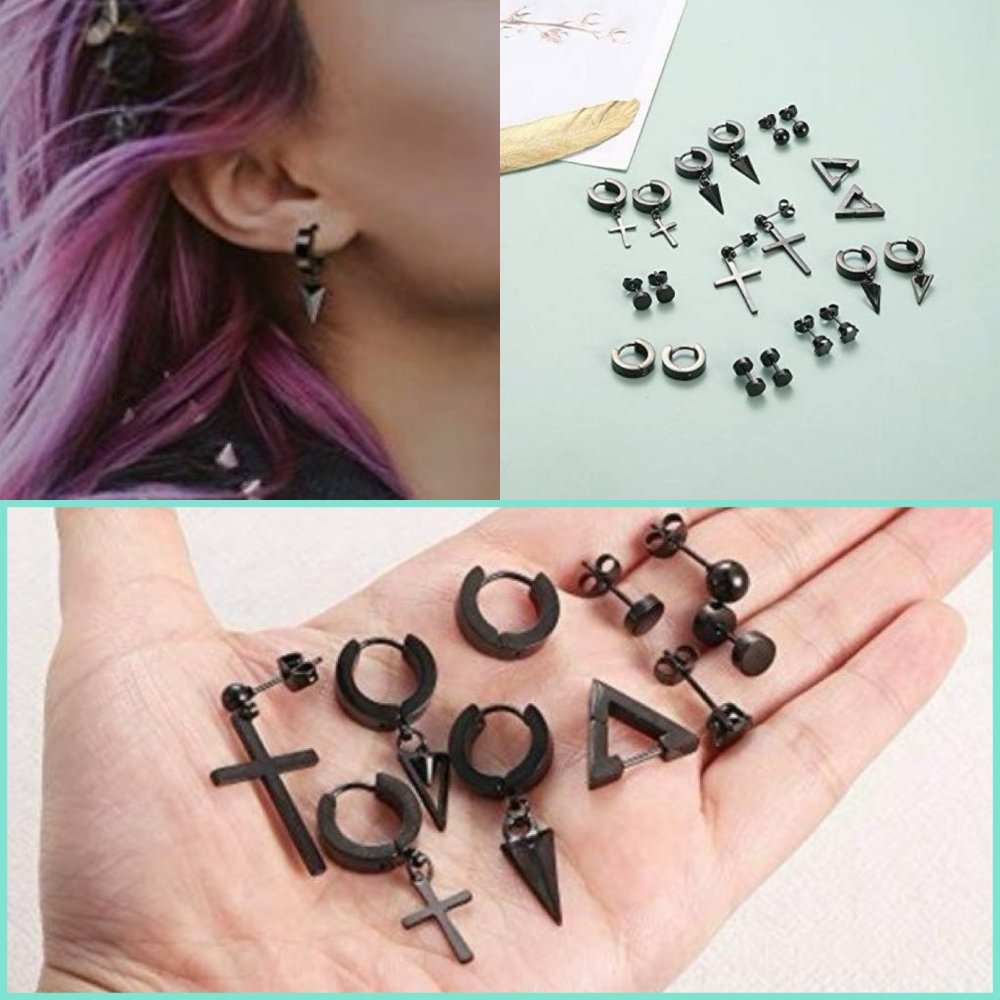 Punk Goth Cross Earrings Set